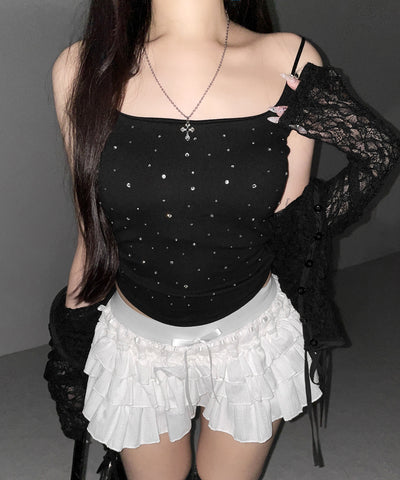 ラインストーンスクエアネックスリムキャミソール ／ Rhinestone square neck slim camisole