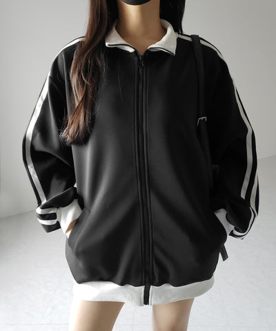 【 無地／配色を選べる２color 】サイドラインオーバーサイズトラックジャケット ／ sideline oversize track jacket