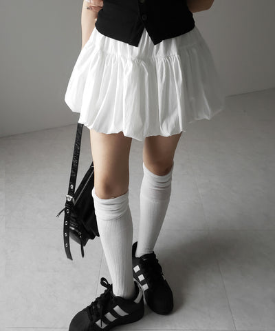 【 ２color ／インパン裏地付き 】ティアードコットンバルーンミニスカート ／ tiered cotton balloon mini skirt
