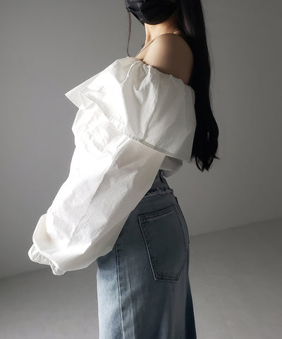 【 ２color 】オフショルダーフリルショートブラウス ／off shoulder frill short blouse
