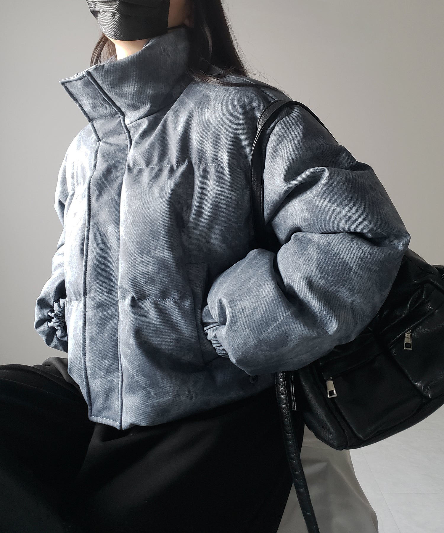 【 セットアップ着用可能 】ヴィンテージライクフェイクレザーショートダウンジャケット ／ vintage like fake leather short down jacket