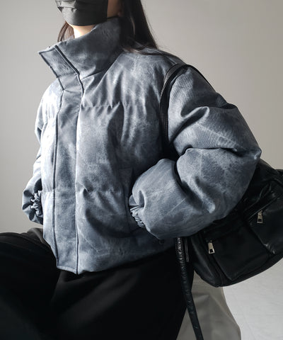 【 セットアップ着用可能 】ヴィンテージライクフェイクレザーショートダウンジャケット ／ vintage like fake leather short down jacket
