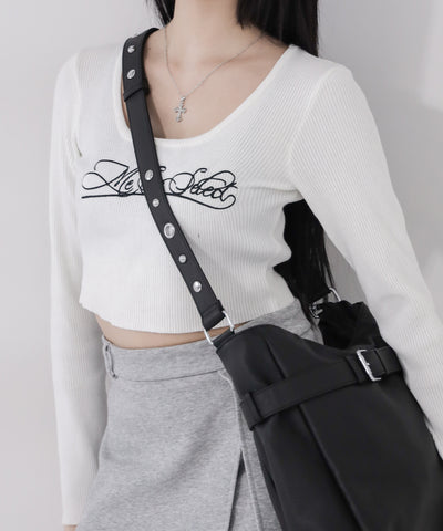 【 A4収納可 】ミニポーチ付きスタッズベルトヴィンテージフェイクレザーショルダーバッグ ／ mini poach SET studs belt vintage fake leather shoulder bag