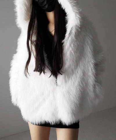 フェイクファーフーディミドルコート ／ fake fur hoodie middle coat