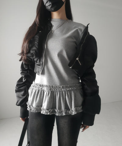 【 ３color 】裾フリルレイヤード長袖トップス ／ hem frill layered long sleeve tops