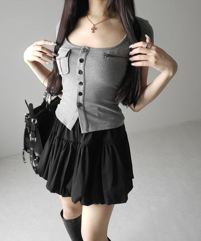 【 ２color ／インパン裏地付き 】ティアードコットンバルーンミニスカート ／ tiered cotton balloon mini skirt