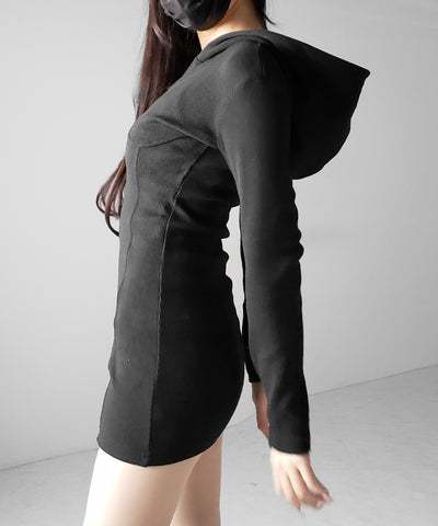 フーディジップアップスリムラインミニワンピース ／ Hoodie zip up slimline mini onepiece
