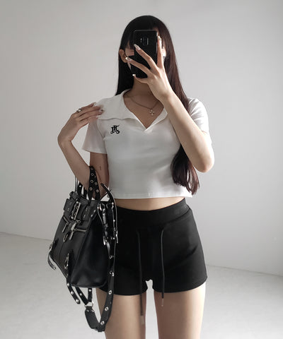 【 ２color 】M LOGO スキッパーショート半袖Tシャツ ／ M LOGO skipper neck short sleeve T-shirt