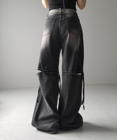 【 ４size ／ ２color 】カットアウトストラップヴィンテージルーズデニム ／ cutout strap vintage loose denim