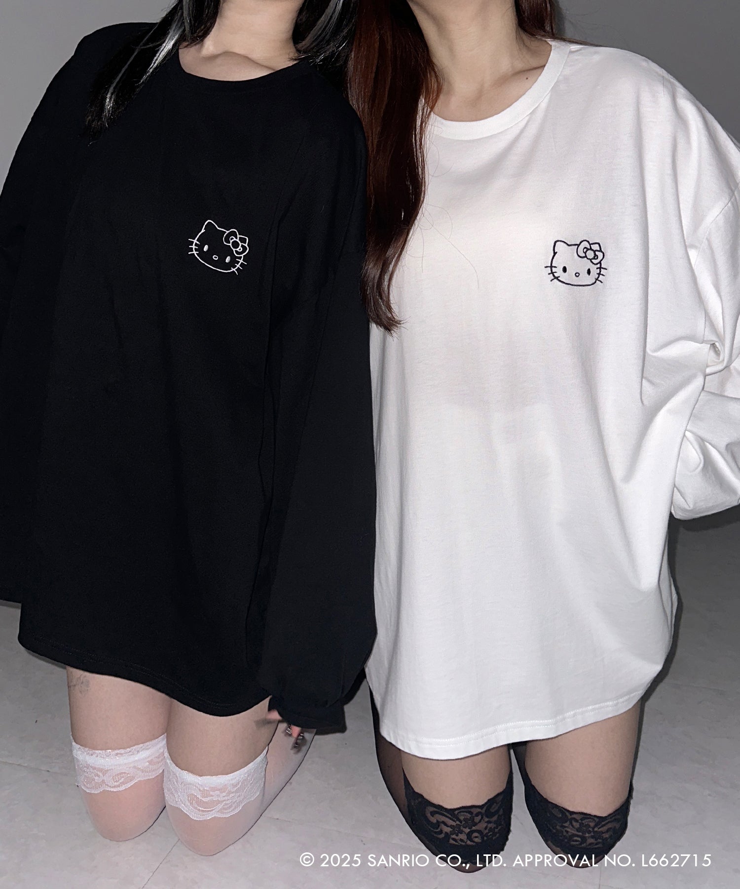 【 HELLO KITTY × me+em select 】ハローキティ刺繍長袖ビッグロンT ／ Hello Kitty embroidery big long sleeve T-Shirts【 セットアップ着用可能 】