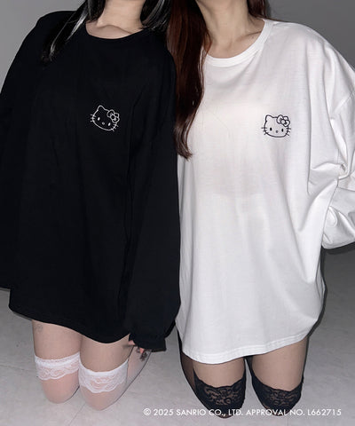 【 HELLO KITTY × me+em select 】ハローキティ刺繍長袖ビッグロンT ／ Hello Kitty embroidery big long sleeve T-Shirts【 セットアップ着用可能 】