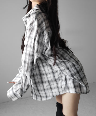 ビッグシルエットブラックシアーチェックシャツ ／ big silhouette black sheer check shirt