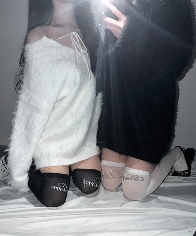 【 選べる３柄アソート 】レタリングロゴシアーニーハイソックス ／ lettering logo sheer knee high socks