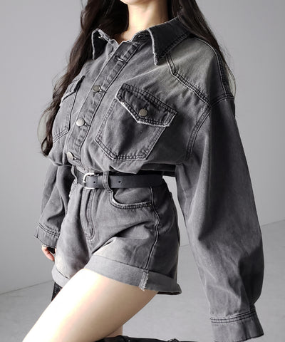 ヴィンテージデニムハイウエストミニオールインワン ／ vintage denim high waist mini allinone