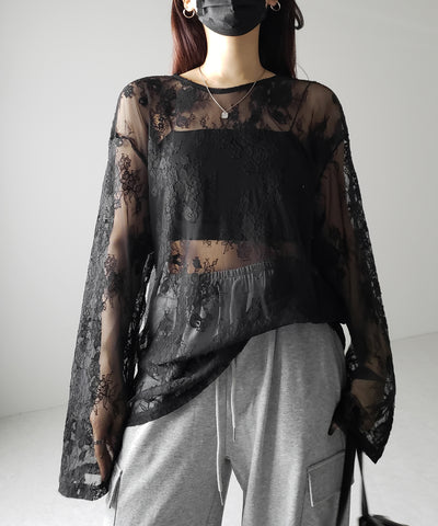 【 ２color 】ビッグシルエットシアーレーストップス ／ big silhouette sheer lace tops
