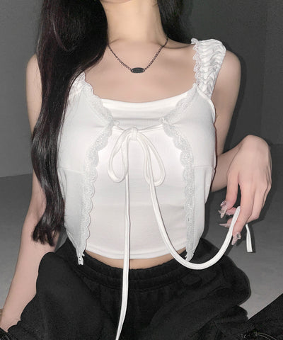 フロントリボンレイヤードリブキャミタンク ／ front ribbon layered lib camisole tank