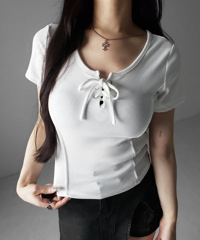 レースアップスリムリブＴシャツ ／ laceup slim lib T-shirts