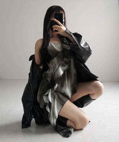 タイダイサテンアシンメトリーフリルキャミソールビスチェ ／ tiedye satin asymmetry frill camisole bustier