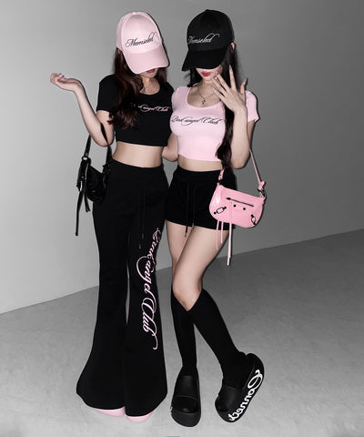 【 PINK ANGEL CLUB 】レタリングロゴスウェットフレアパンツ ／ PINK ANGEL CLUB lettering logo sweat flare pants