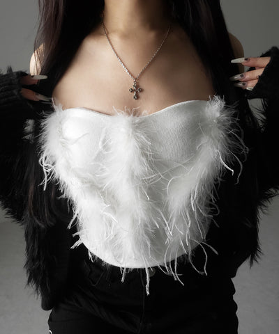 フェザーファードッキングビスチェベアトップ ／ feather fur docking bustier bare tops
