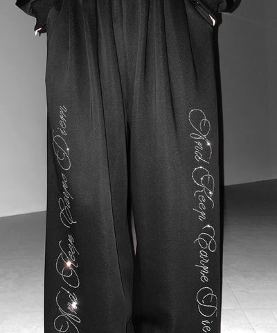 【 セットアップ可能 】ラインストーンロゴワイドスウェットパンツ ／ Rhine stone logo wide sweatpants