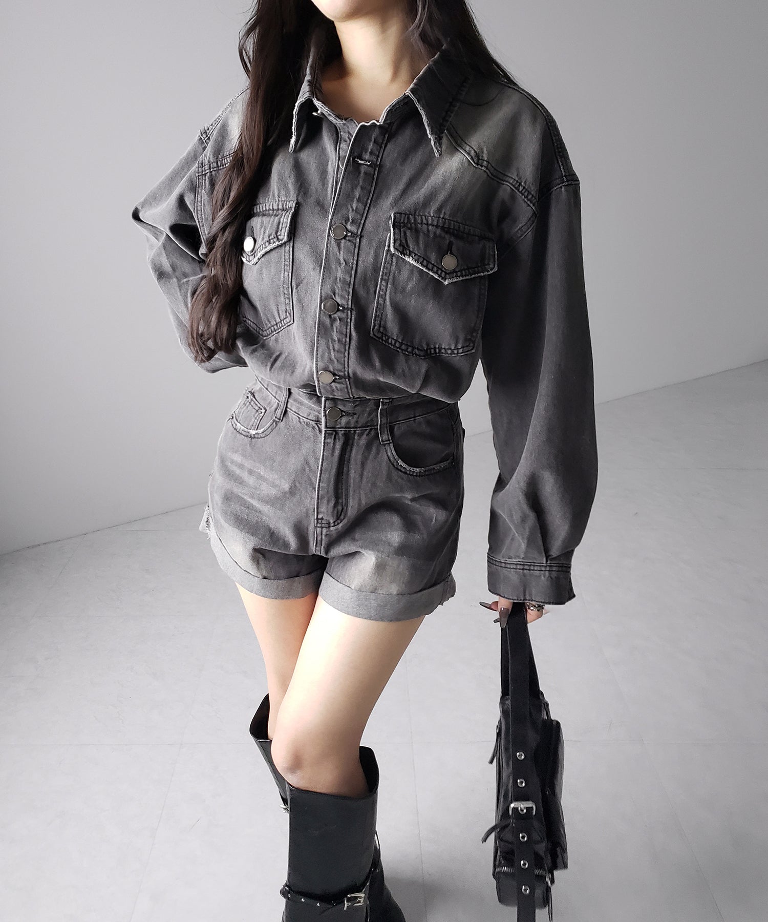 ヴィンテージデニムハイウエストミニオールインワン ／ vintage denim high waist mini allinone