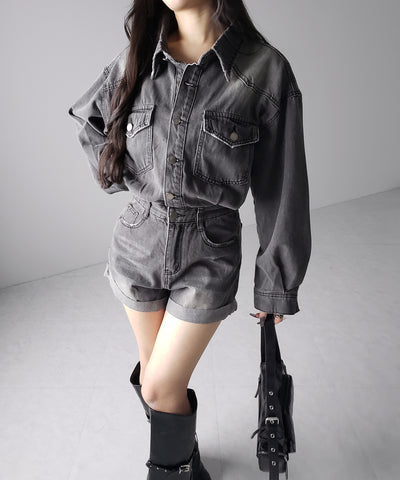 ヴィンテージデニムハイウエストミニオールインワン ／ vintage denim high waist mini allinone