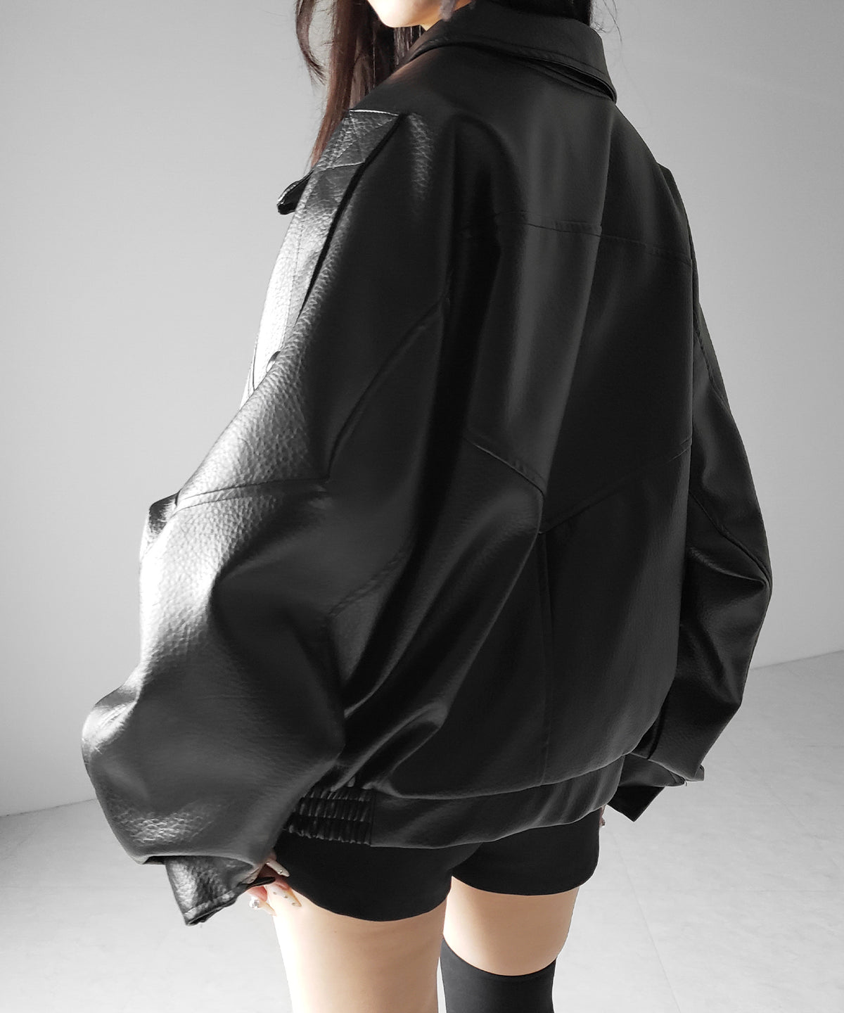 ヴィンテージフェイクレザースタンドカラージップアップブルゾン ／ 2WAY vintage fake leather stand collar zipup blouson