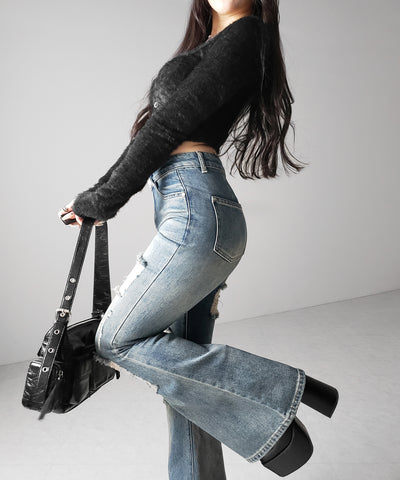クラッシュダメージヴィンテージフレアデニム ／ crush damage vintage flare denim