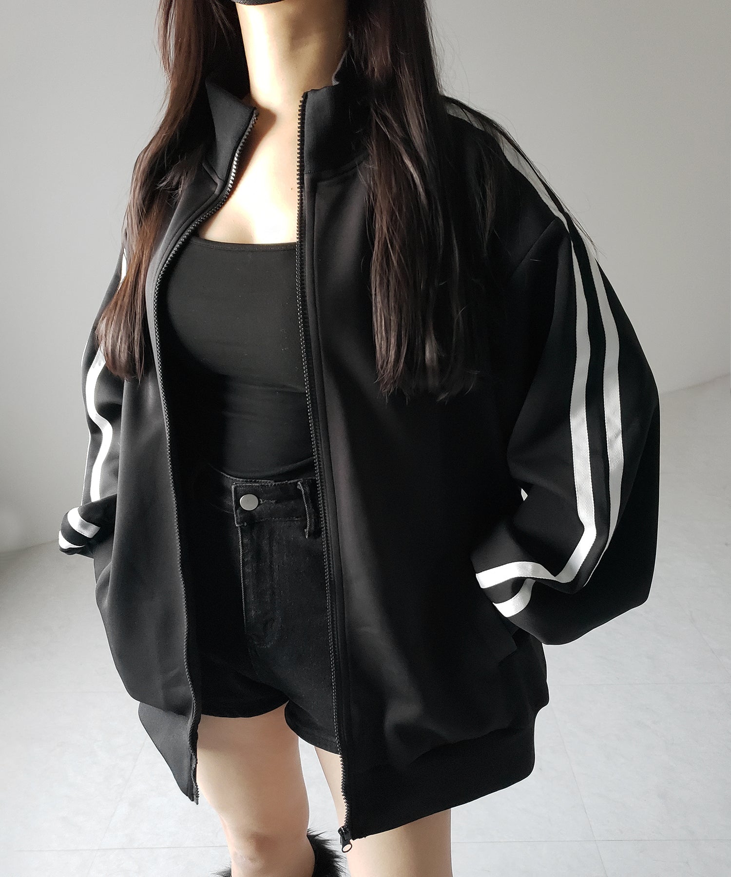 【 無地／配色を選べる２color 】サイドラインオーバーサイズトラックジャケット ／ sideline oversize track jacket
