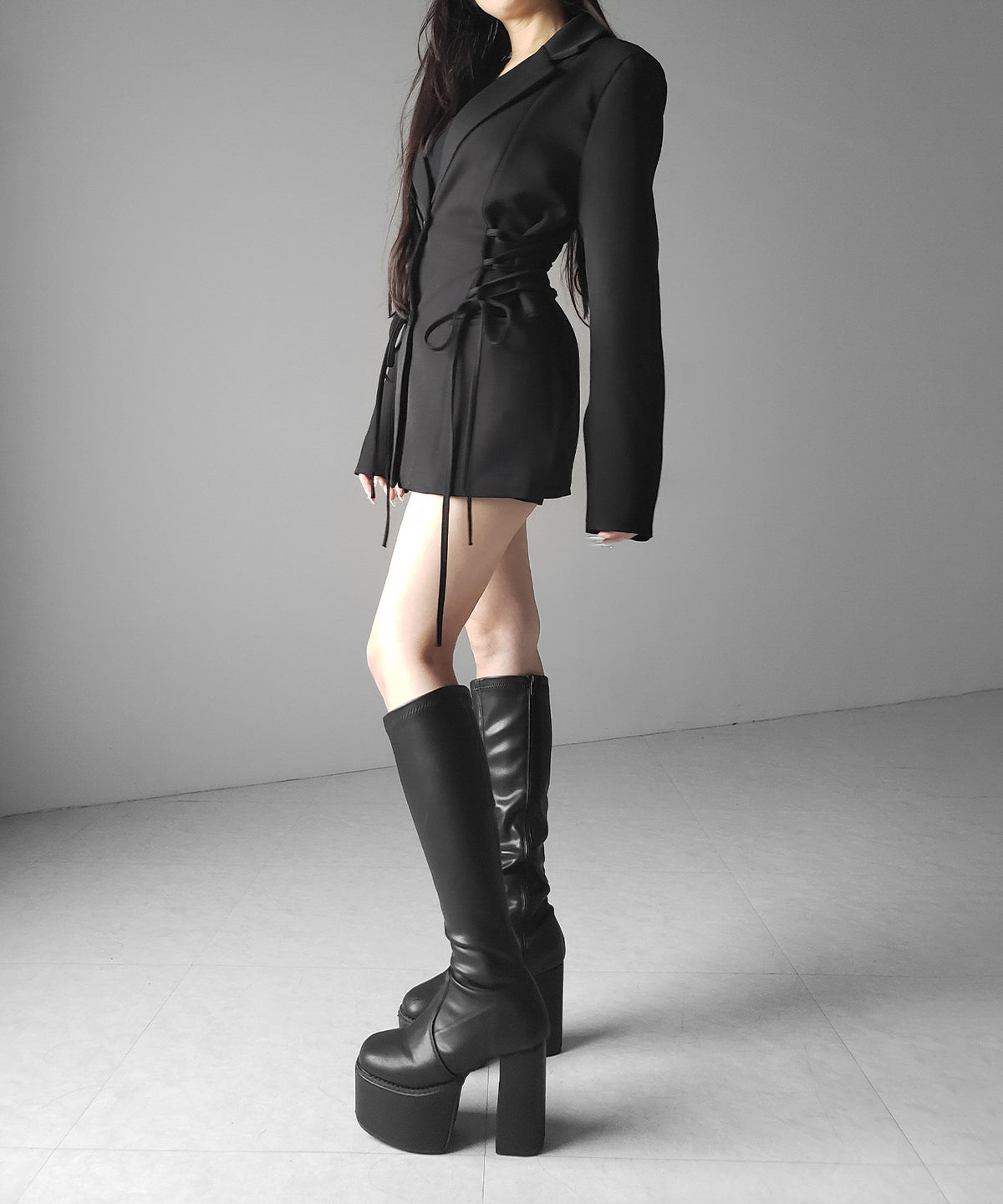 レースアップリボンスリムテーラードジャケット ／ lace-up ribbon slim tailored jacket