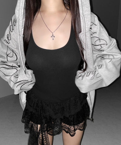 レースフリルアシンメトリータンクトップ ／lace frill asymmetry tank top