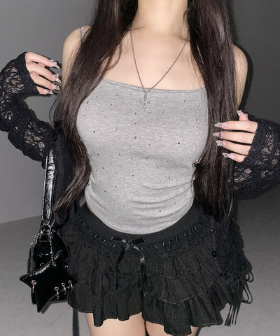 ラインストーンスクエアネックスリムキャミソール ／ Rhinestone square neck slim camisole