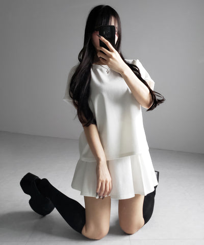【 セットアップ 】オーバーサイズ半袖Ｔシャツ＋プリーツミニスカート SET ／( SETUP ) oversize shortsleeve Tee + pleated mini skirt SET