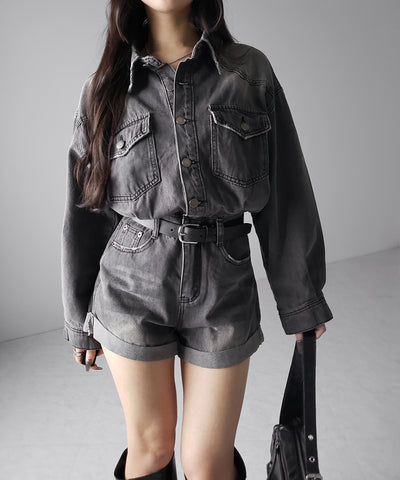 ヴィンテージデニムハイウエストミニオールインワン ／ vintage denim high waist mini allinone