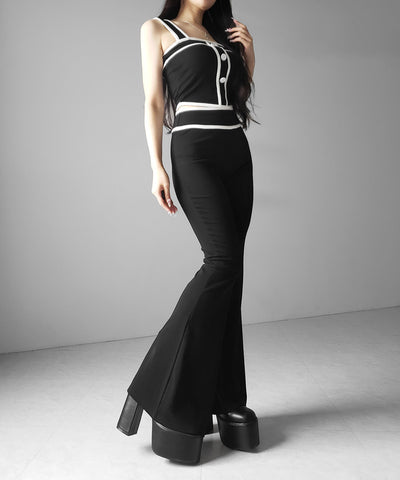 【 セットアップ】フロントボタンパイピングビスチェ＋ フレアパンツ ＳＥＴ ／ 【 SETUP 】front button piping buister ＋ flare pants SET