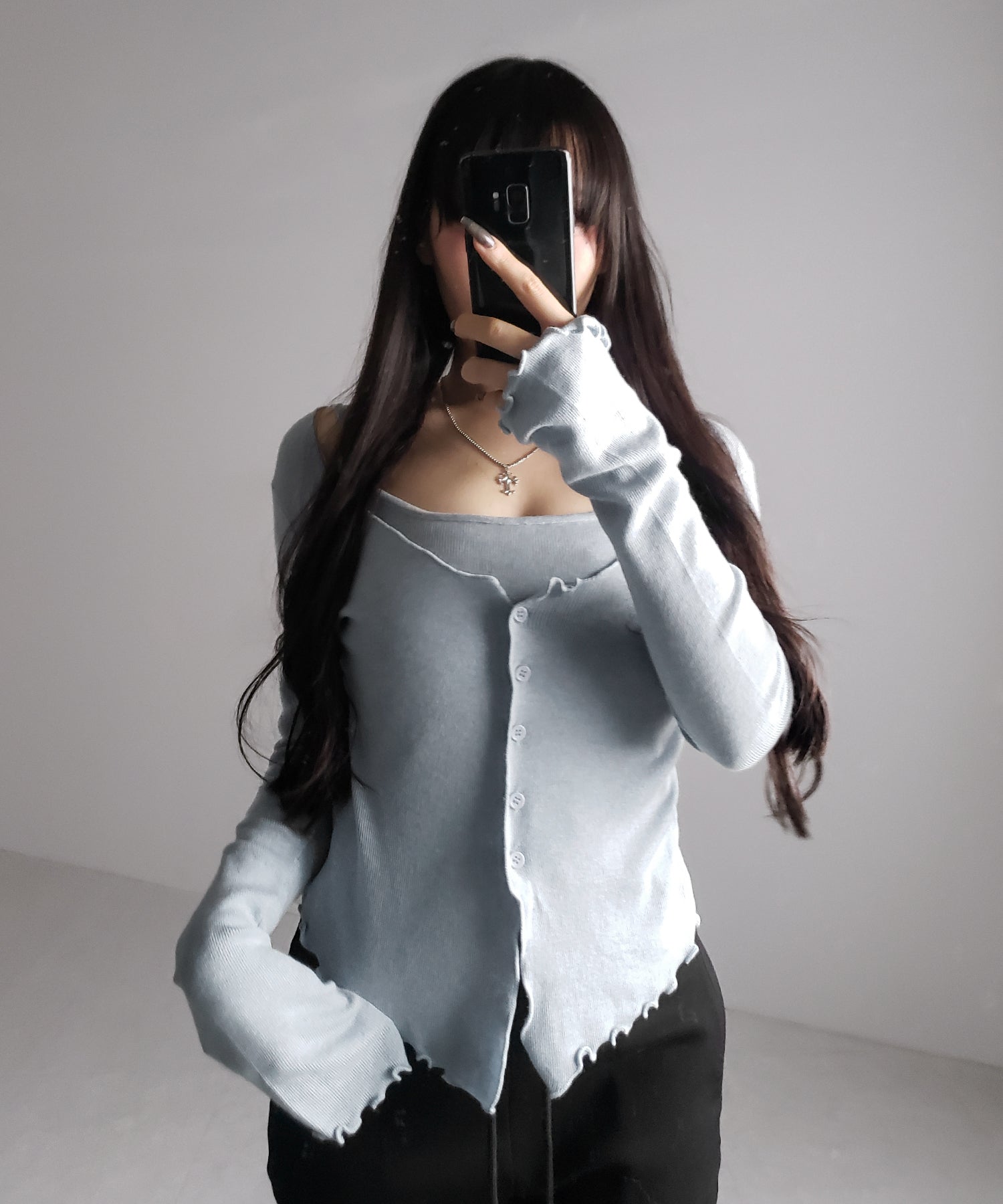 レイヤード風メロースリムニットカーディガン ／ layered mellow slim knit cardigan