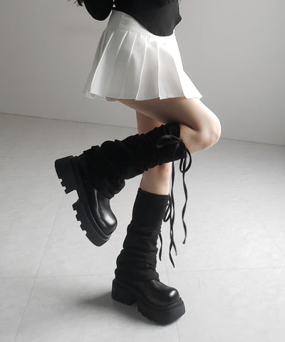 【 ２color 】ストラップリボンサイドシャーリングレッグカバー ／ strap ribbon side shirring leg cover