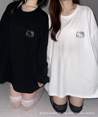 【 HELLO KITTY × me+em select 】ハローキティ刺繍長袖ビッグロンT ／ Hello Kitty embroidery big long sleeve T-Shirts【 セットアップ着用可能 】