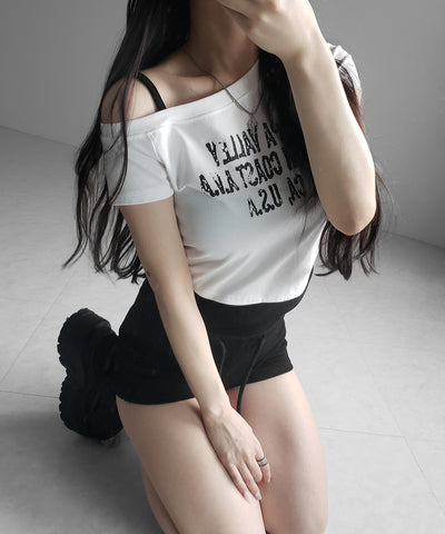 ヴィンテージロゴワンショルレイヤードＴシャツ ／ vintage logo one-shoulder layered T-shirt