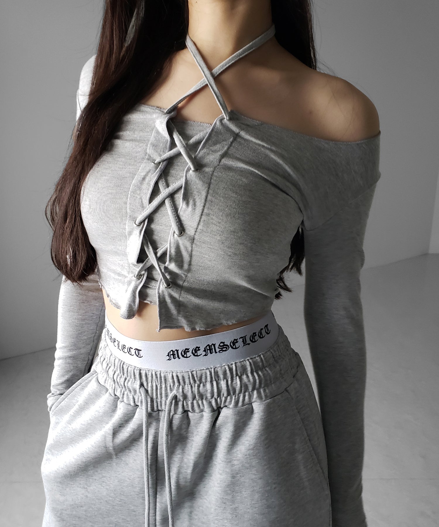 ウエストグランジロゴスウェットワイドパンツ ／ waist grunge logo sweat wide pants