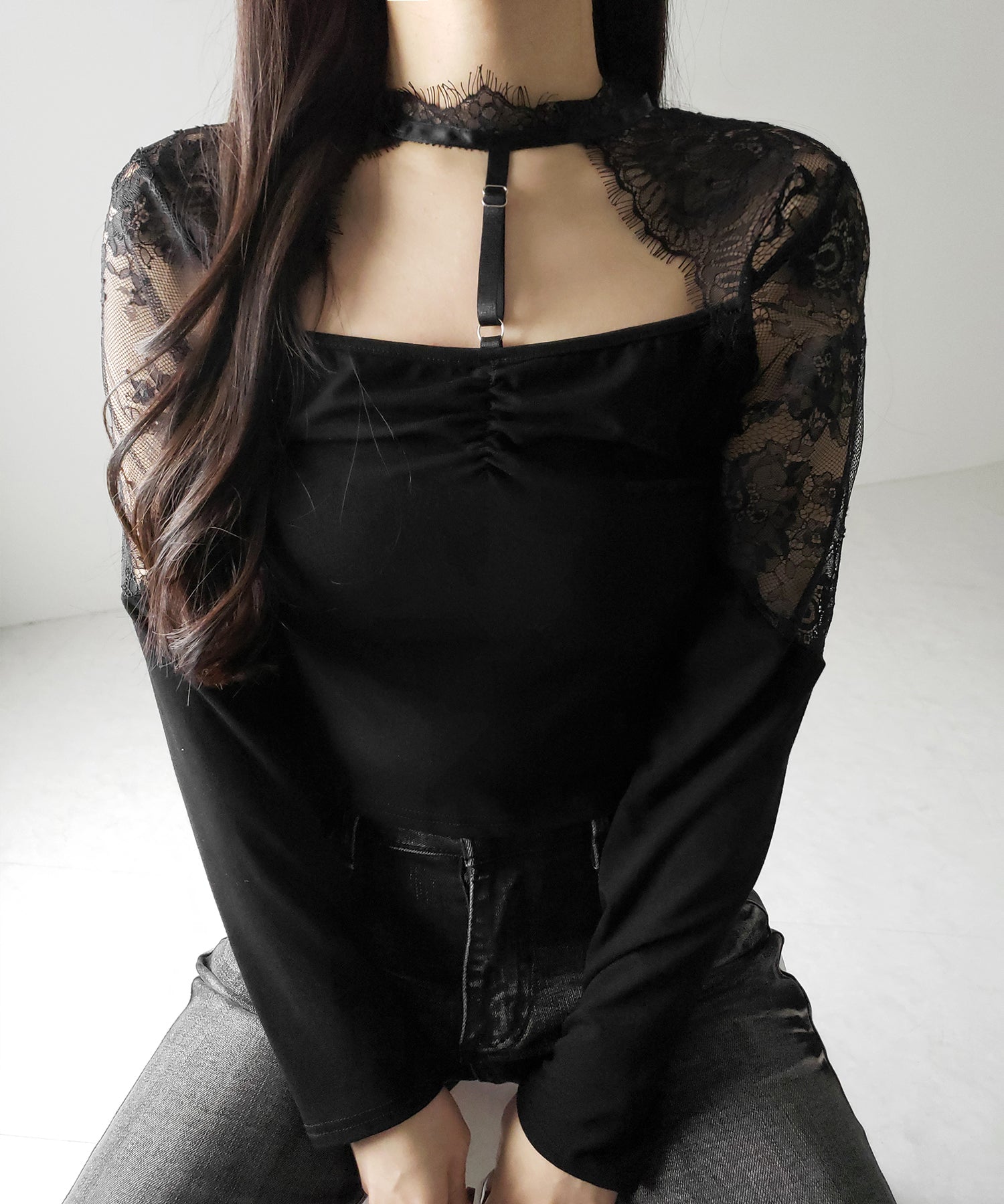【 １color 】Y‐ストラップチョーカーレースドッキングトップス ／ Y-strap choker lace docking tops