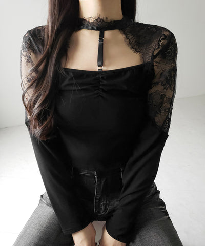 【 １color 】Y‐ストラップチョーカーレースドッキングトップス ／ Y-strap choker lace docking tops