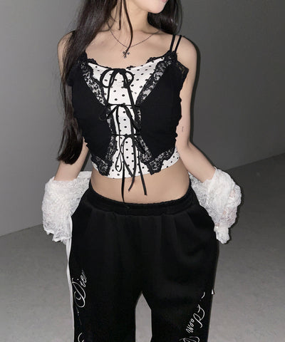 ダブルリボンレースレイヤードキャミソール ／ double ribbon lace layered camisole