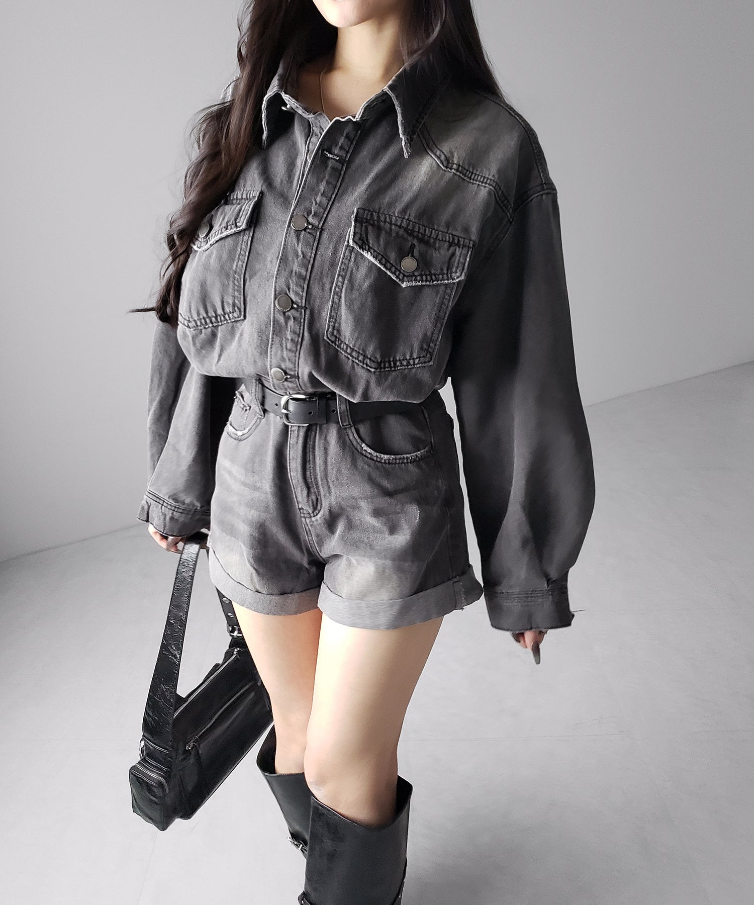 ヴィンテージデニムハイウエストミニオールインワン ／ vintage denim high waist mini allinone