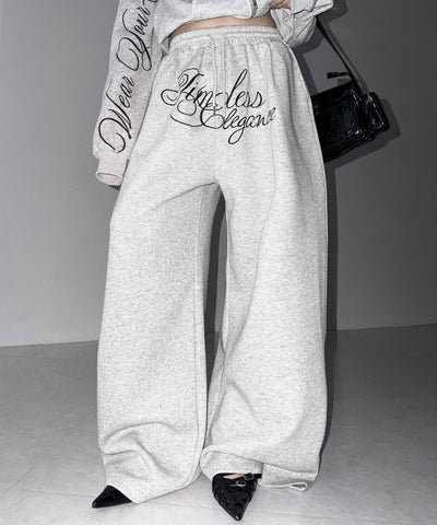 フロントレタリングロゴ刺繍ワイドスウェットパンツ ／ front lettering logo embroidery wide sweatpants