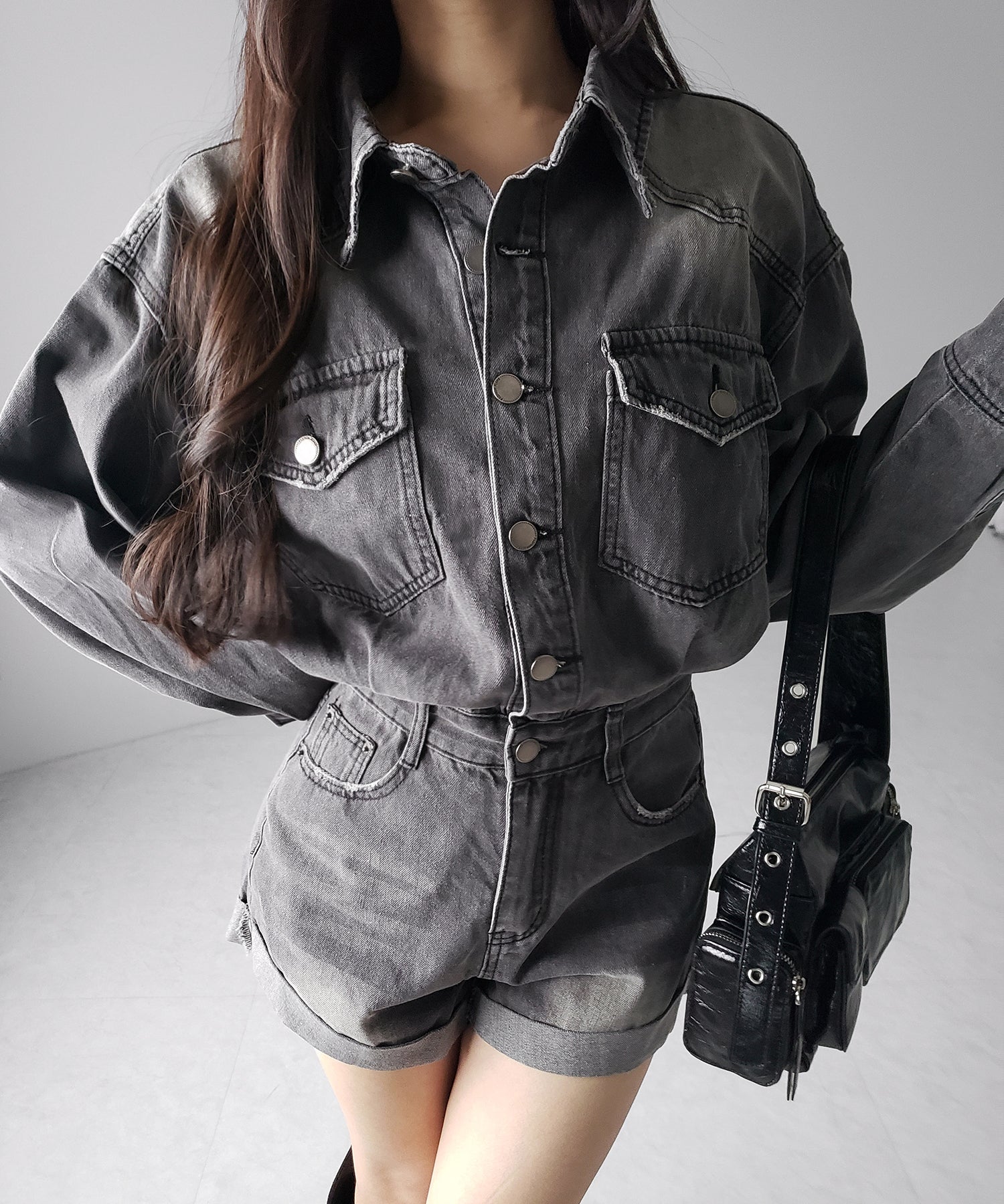 ヴィンテージデニムハイウエストミニオールインワン ／ vintage denim high waist mini allinone