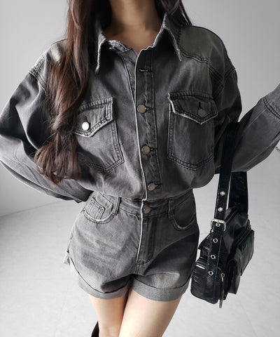 ヴィンテージデニムハイウエストミニオールインワン ／ vintage denim high waist mini allinone