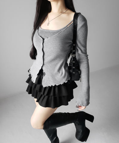 レイヤード風メロースリムニットカーディガン ／ layered mellow slim knit cardigan