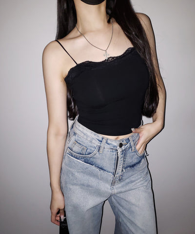 【 ３color 】レース切替スクエアクロップドキャミソール ／ Lace switched square cropped camisole